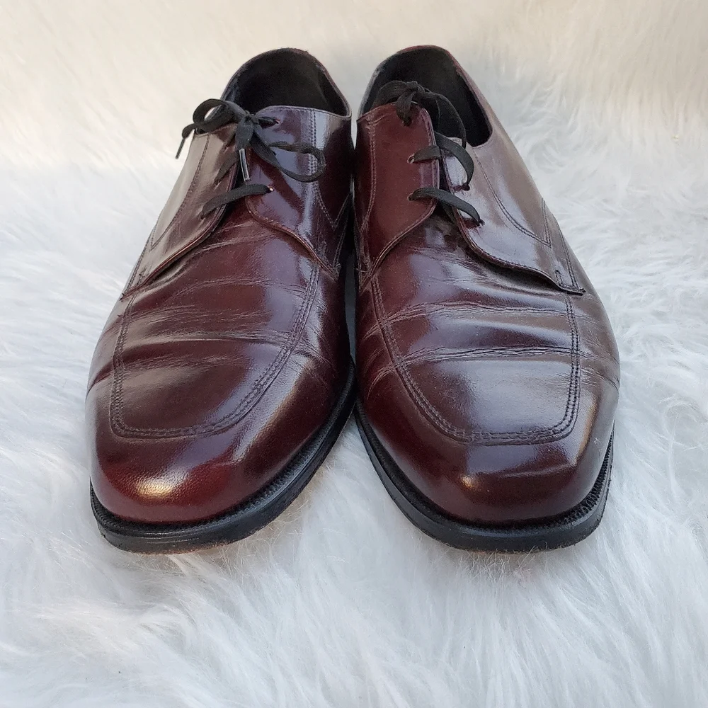 Vintage Florsheim 33617  Burgundy Leather Apron Toe Lace Up Dress Shoes, 11.5
